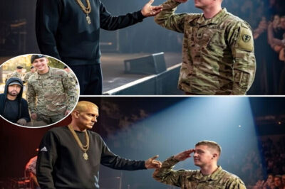 “BREAKING: Eminem HALTS His Explosive Performance to HONOR a Soldier in a SILENT, HEART-STOPPING Moment — Removes His Chain and Delivers a Raw, Unforgettable Tribute That Left the Entire Arena Breathless”!