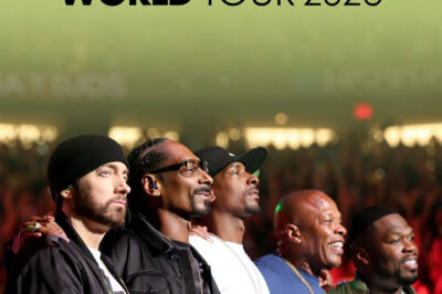 Eminem, Snoop Dogg, Dr. Dre & 50 Cent are joining forces for a massive 2026 World Tour — 32 dates spanning North America, Europe & Australia!