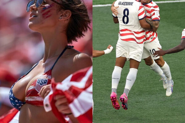 Images of a beautiful woman in a bikini cheering at the 2026 World Cup...